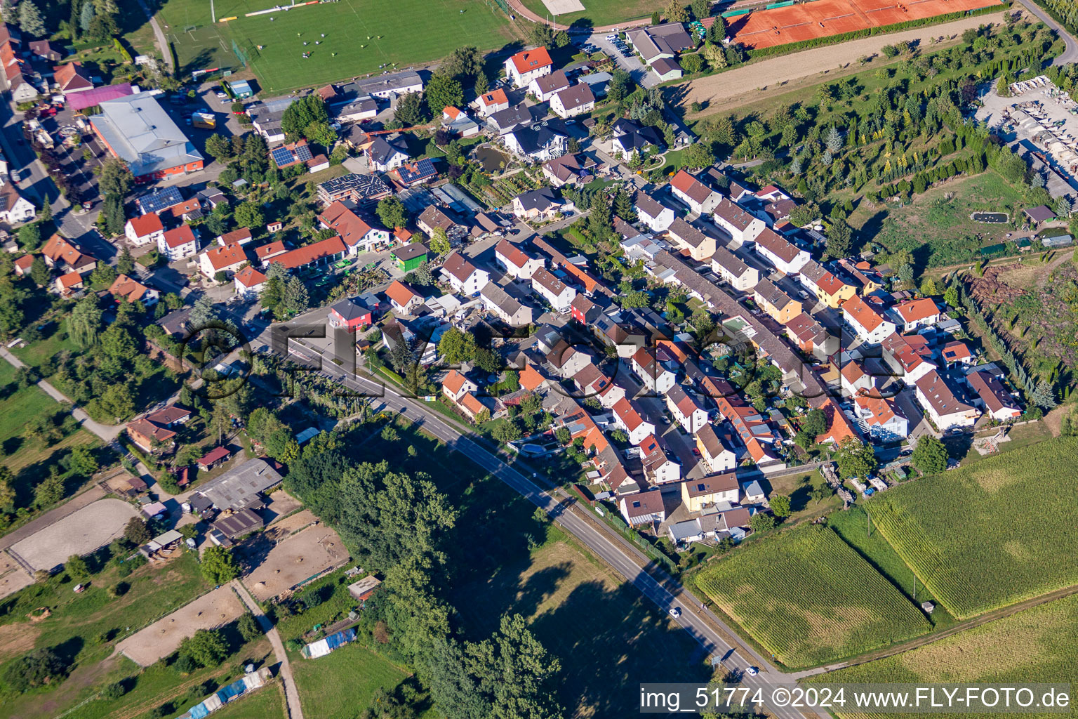 District Hopfenweg in the city in the district Liedolsheim in Dettenheim in the state Baden-Wurttemberg, Germany