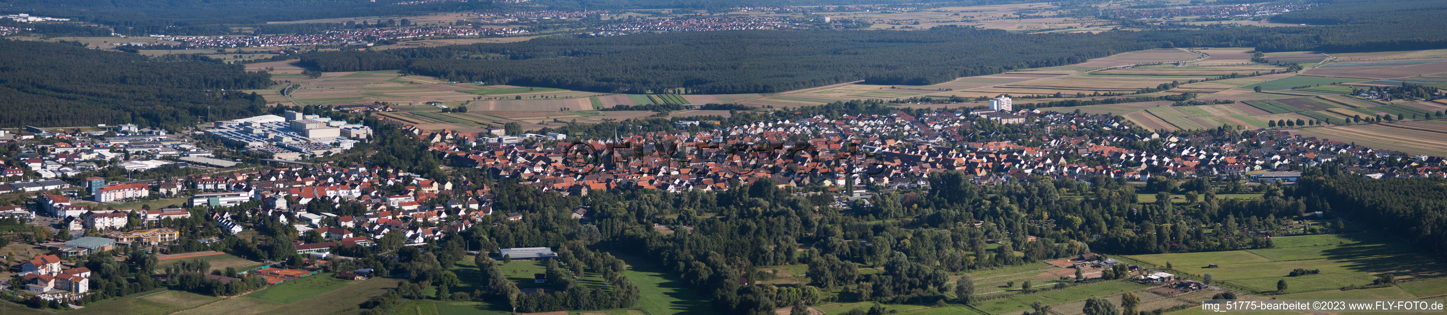 Aerial view of Panorama in the district Graben in Graben-Neudorf in the state Baden-Wuerttemberg, Germany