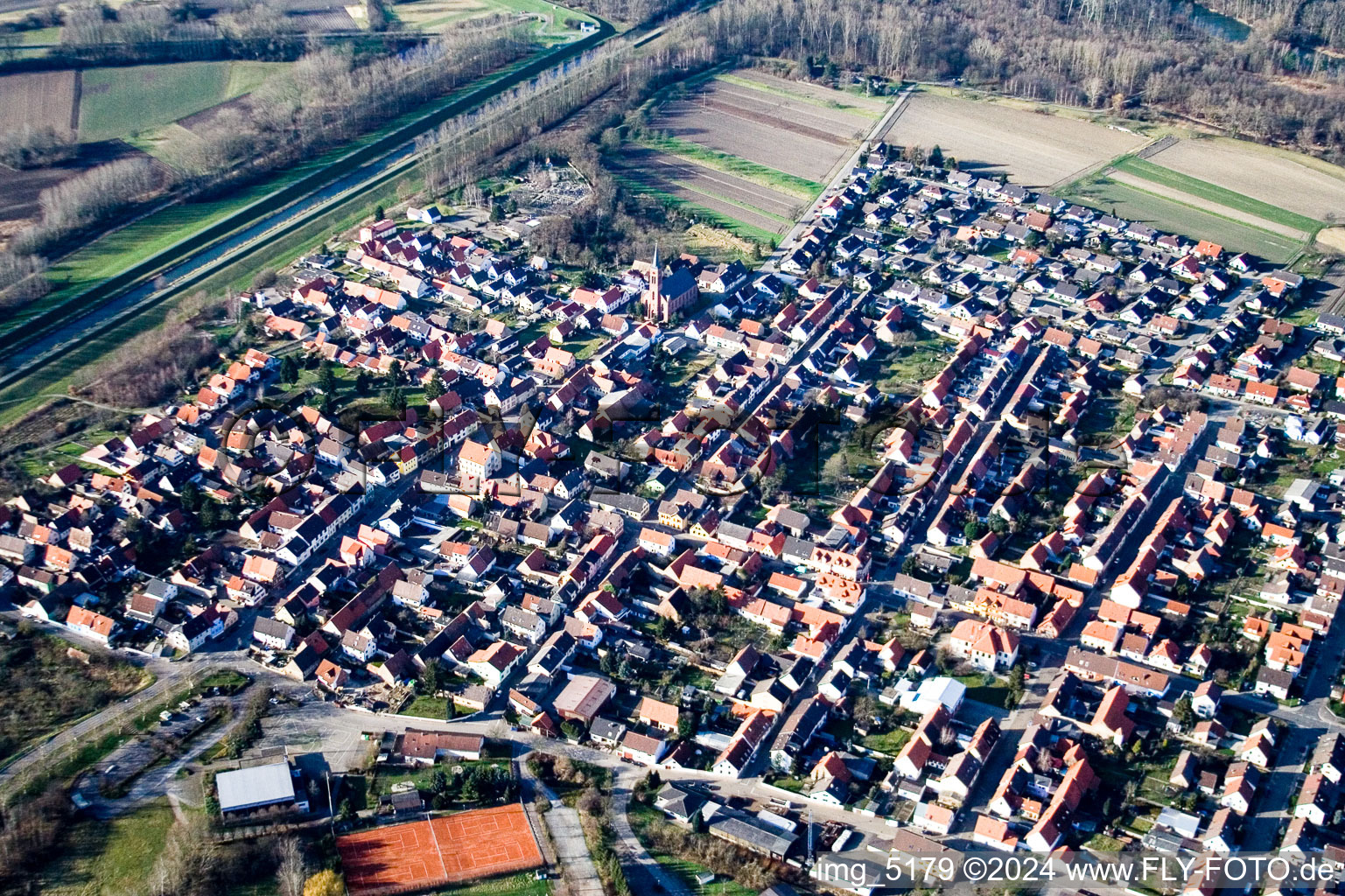 District Rußheim in Dettenheim in the state Baden-Wuerttemberg, Germany from the plane