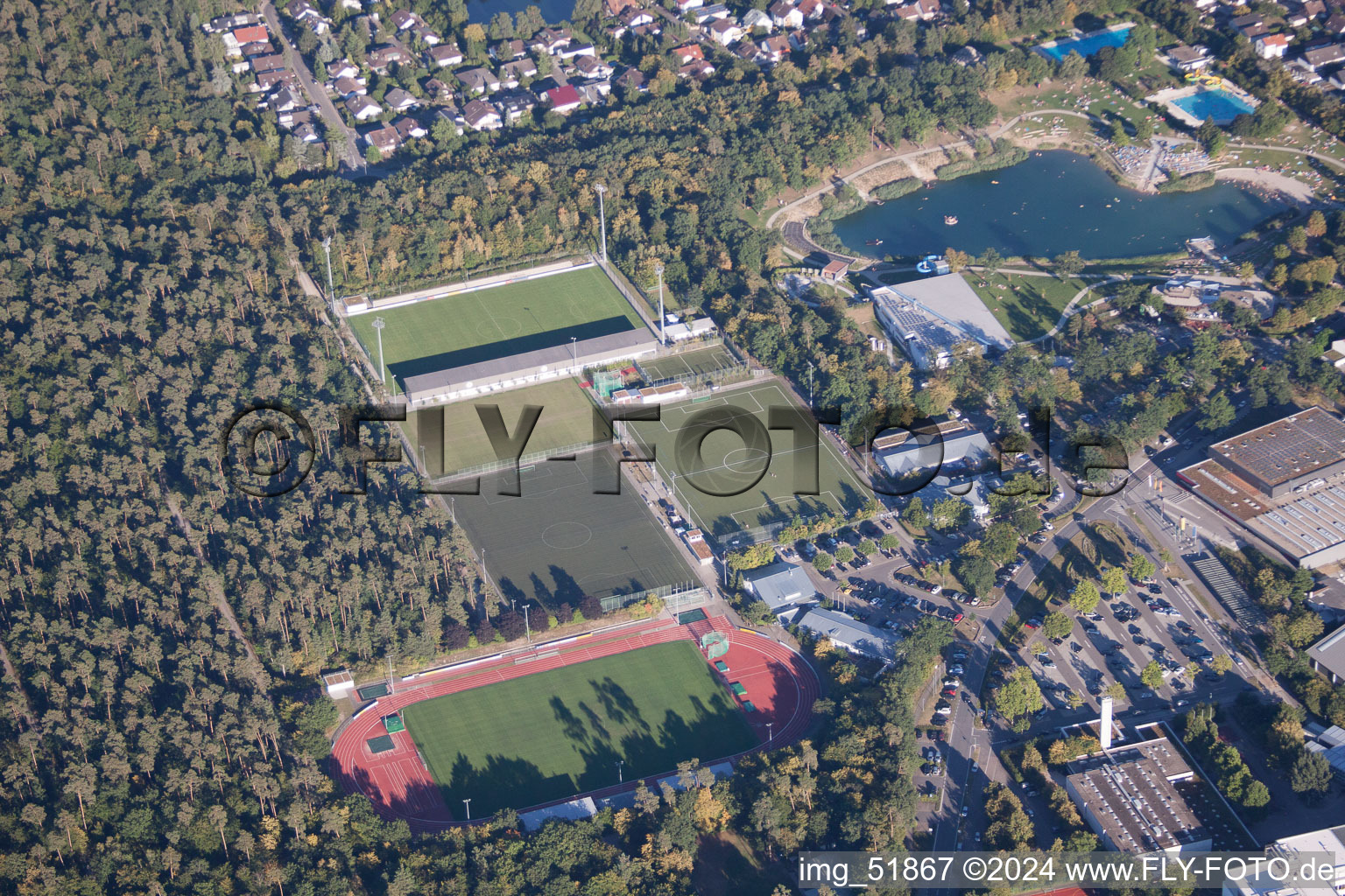 Aerial view of Sports fields in Walldorf in the state Baden-Wuerttemberg, Germany