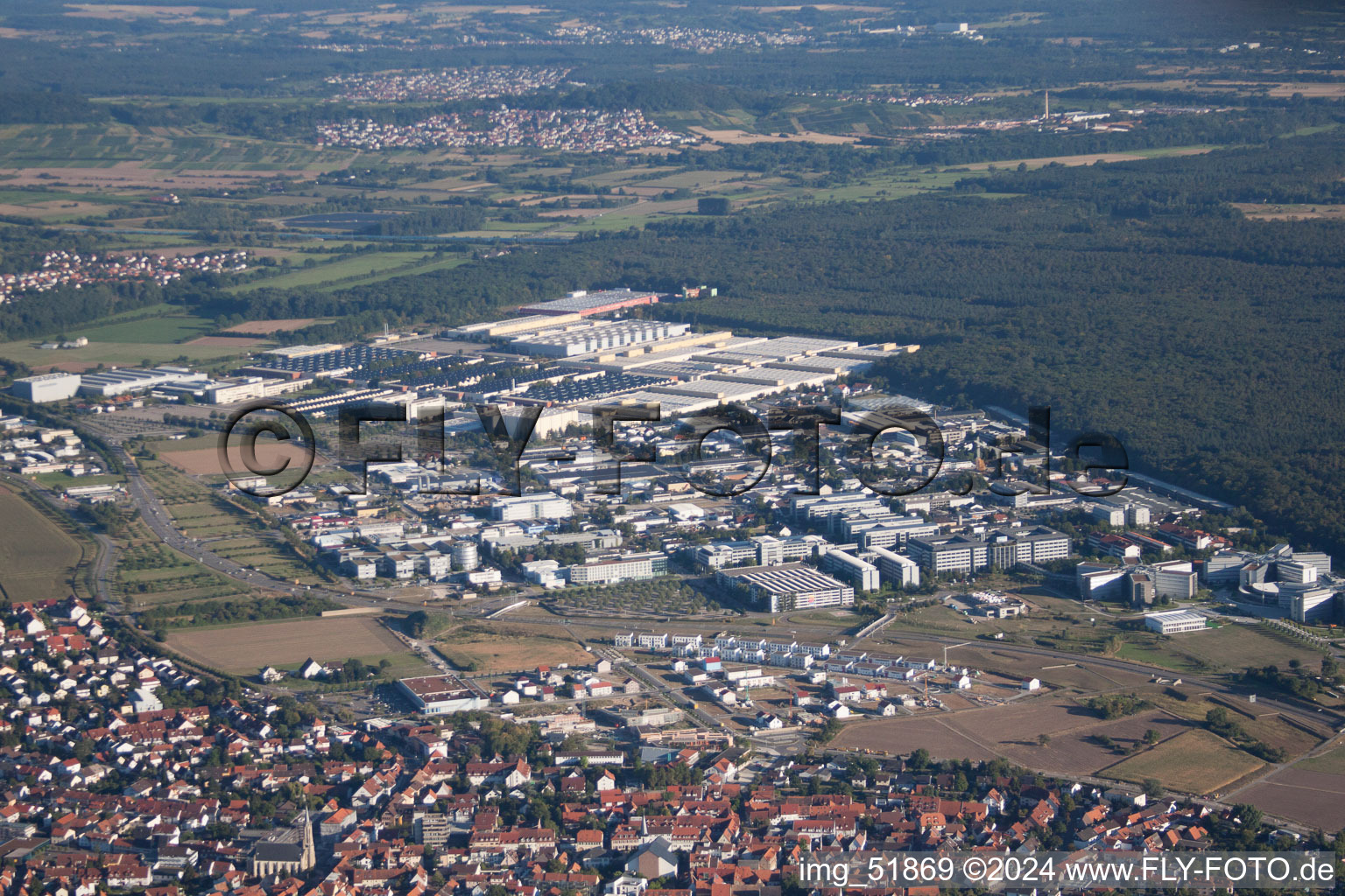 Bird's eye view of Industrial area, Heidelberger Druckmaschinen AG in Walldorf in the state Baden-Wuerttemberg, Germany