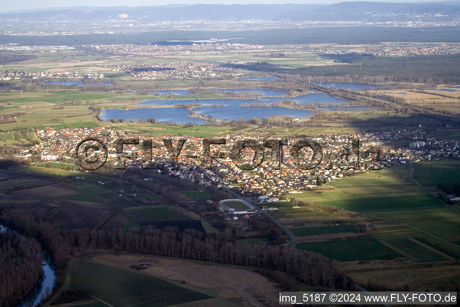 Aerial view of District Oberhausen in Oberhausen-Rheinhausen in the state Baden-Wuerttemberg, Germany