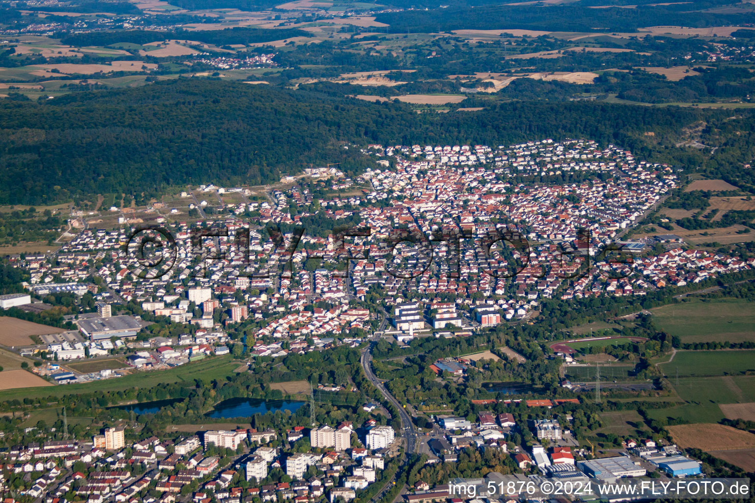 Drone recording of Sandhausen in the state Baden-Wuerttemberg, Germany