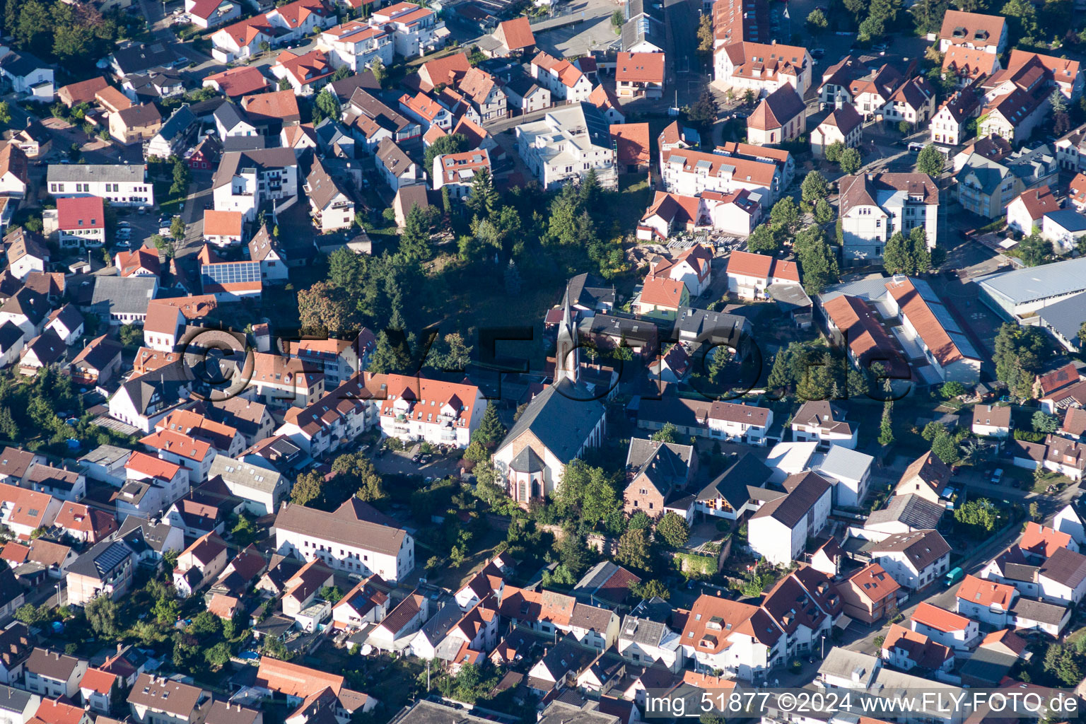 Drone image of Sandhausen in the state Baden-Wuerttemberg, Germany