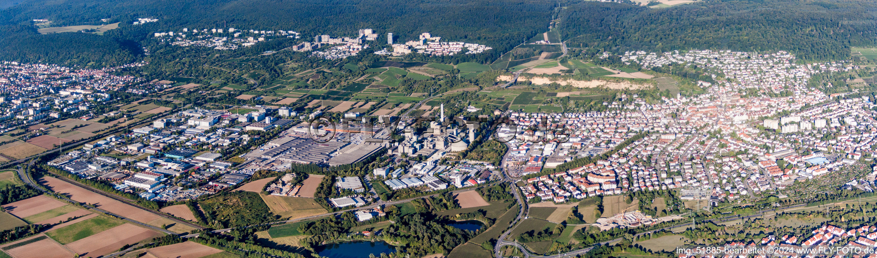 Panoramic perspective Town View of the streets and houses of the residential areas in Leimen in the state Baden-Wurttemberg, Germany