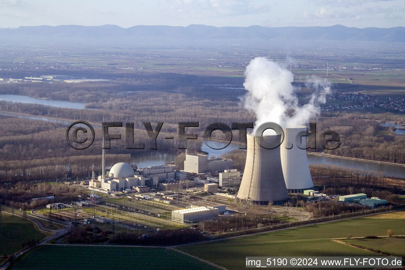 NPP from the northeast in Philippsburg in the state Baden-Wuerttemberg, Germany