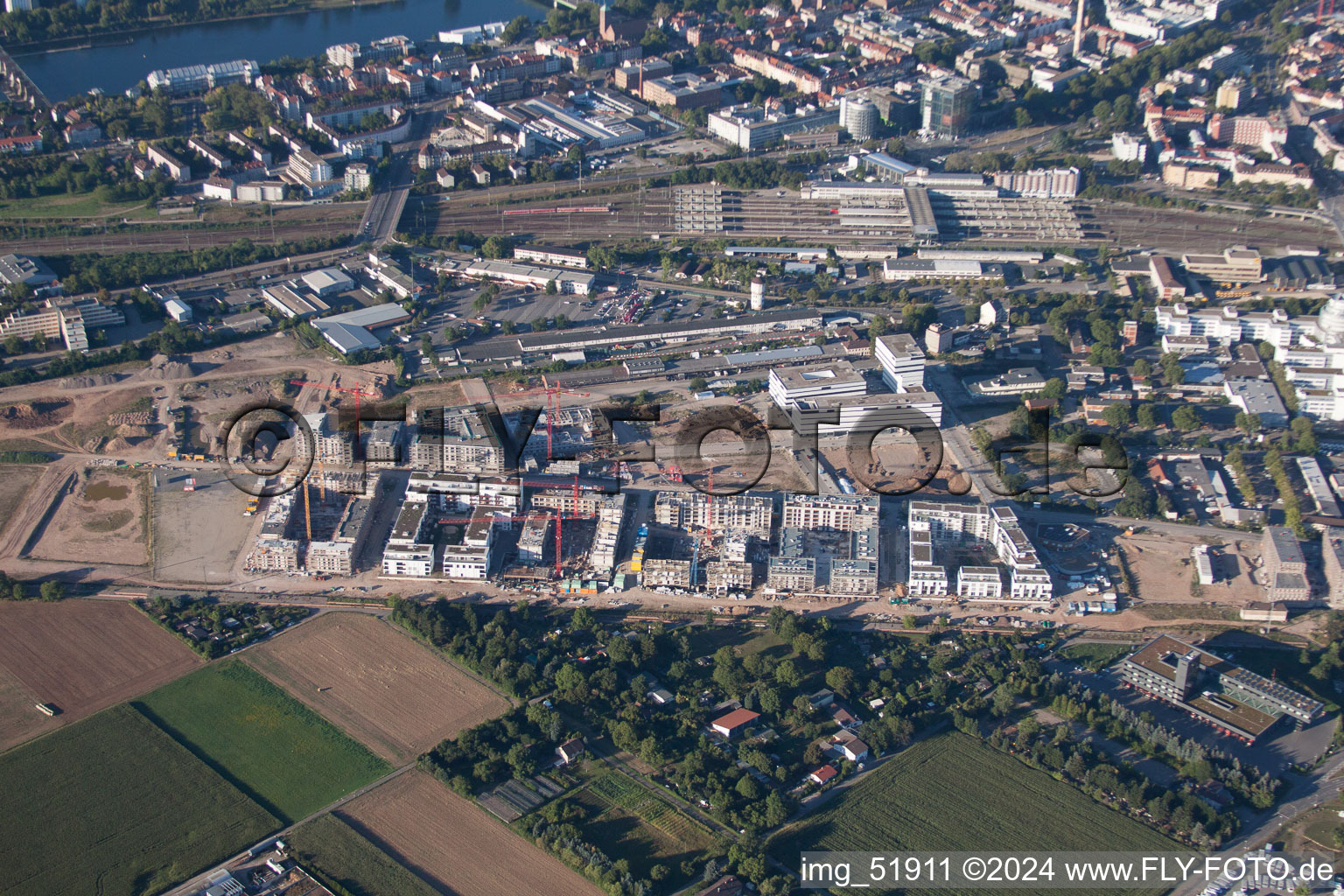 Aerial view of Under construction in the district Bahnstadt in Heidelberg in the state Baden-Wuerttemberg, Germany