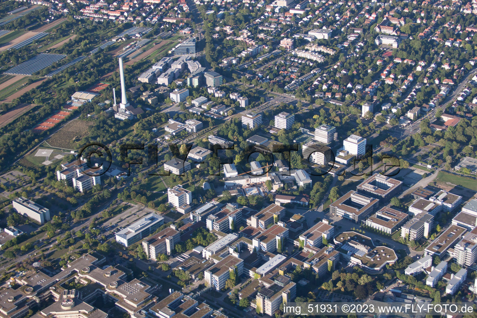 District Neuenheim in Heidelberg in the state Baden-Wuerttemberg, Germany from above