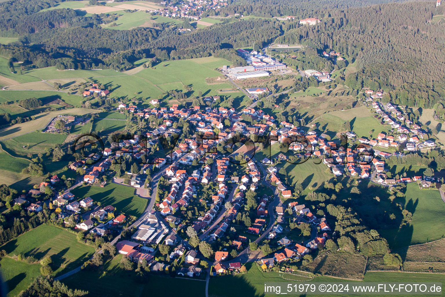 Aerial view of Village view in the district Ober-Abtsteinach in Abtsteinach in the state Hesse, Germany