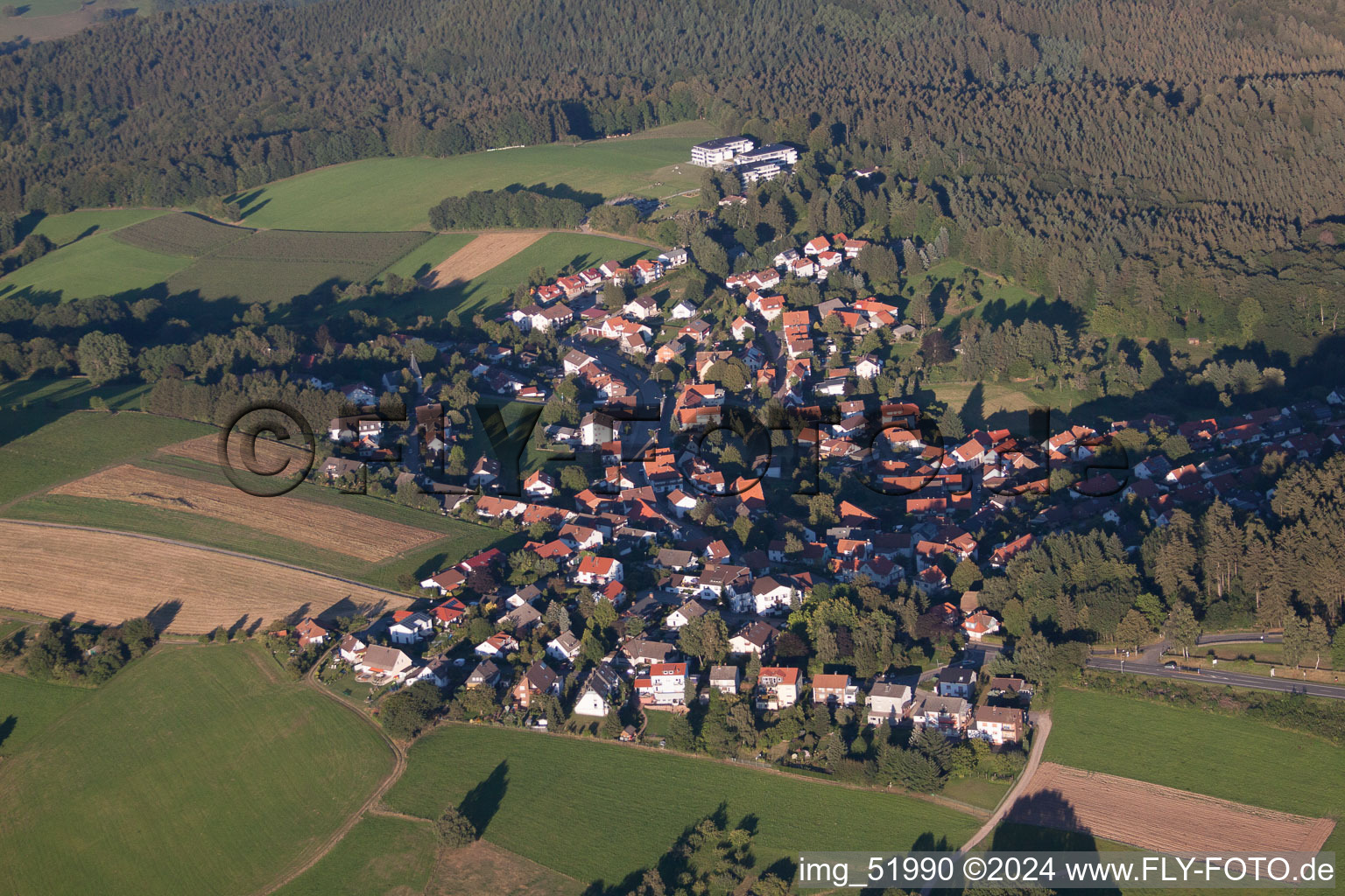 Aerial view of District Siedelsbrunn in Wald-Michelbach in the state Hesse, Germany