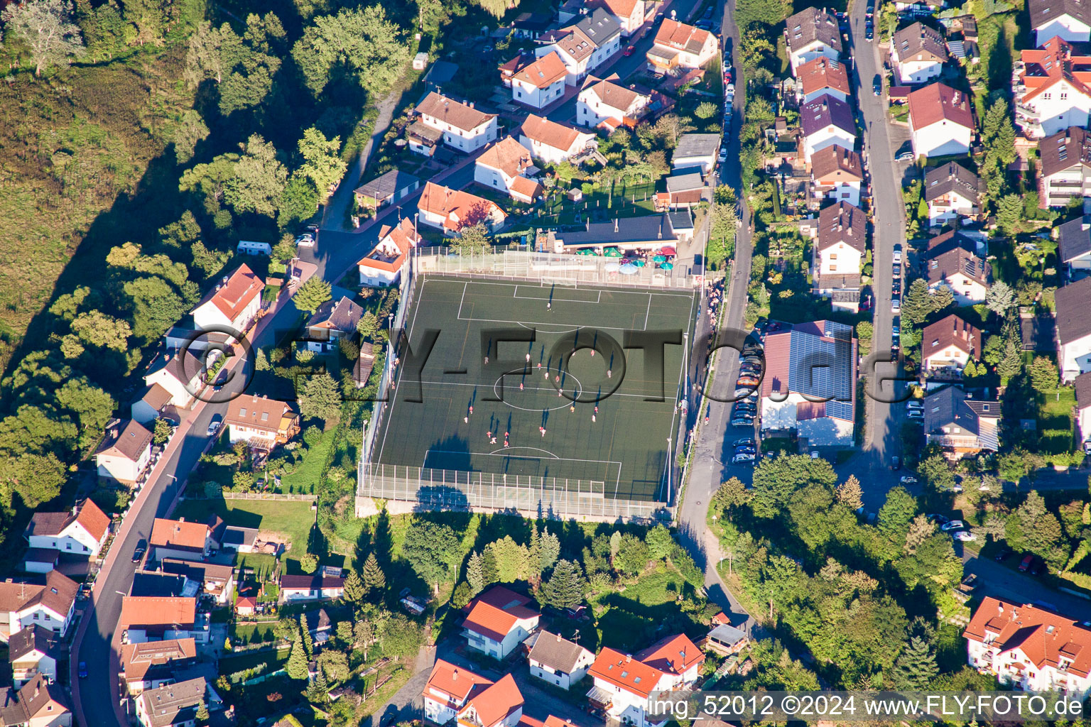 Sports grounds and football pitch near Sports and Celebration-hall in Wald-Michelbach in the state Hesse, Germany