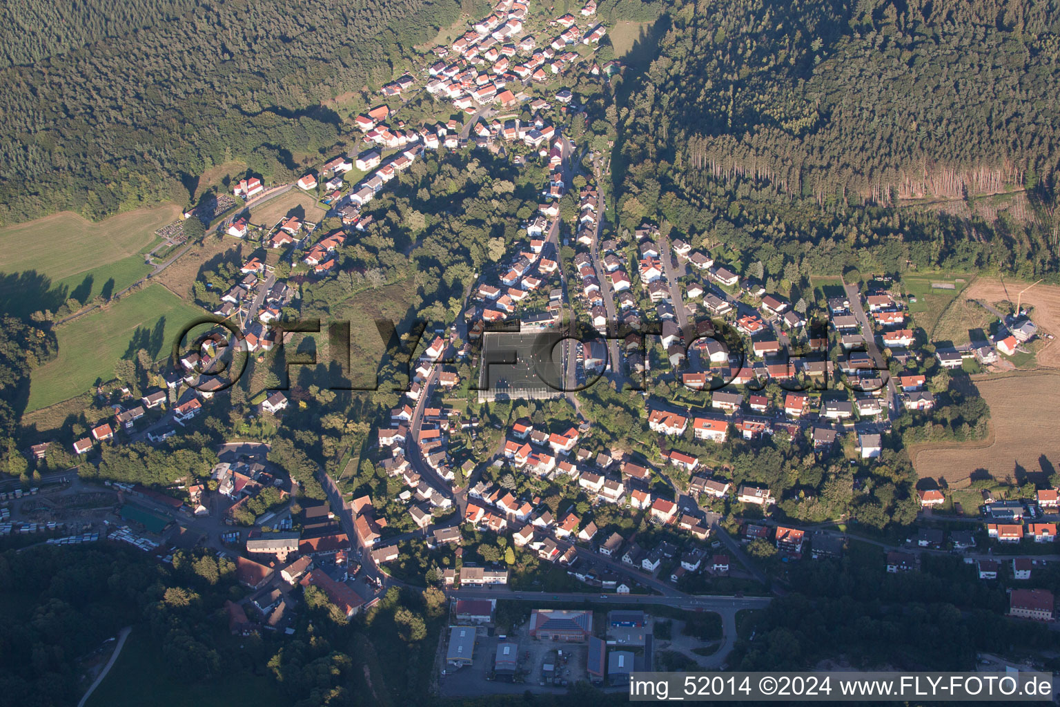 Aerial view of Wald-Michelbach in the state Hesse, Germany