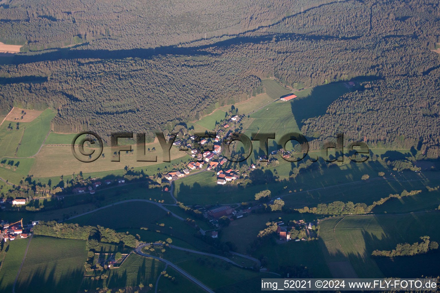 District Güttersbach in Mossautal in the state Hesse, Germany seen from above