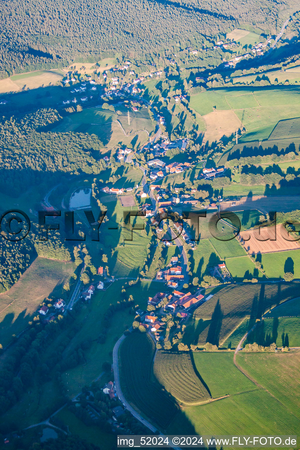 Oblique view of District Hüttenthal in Mossautal in the state Hesse, Germany