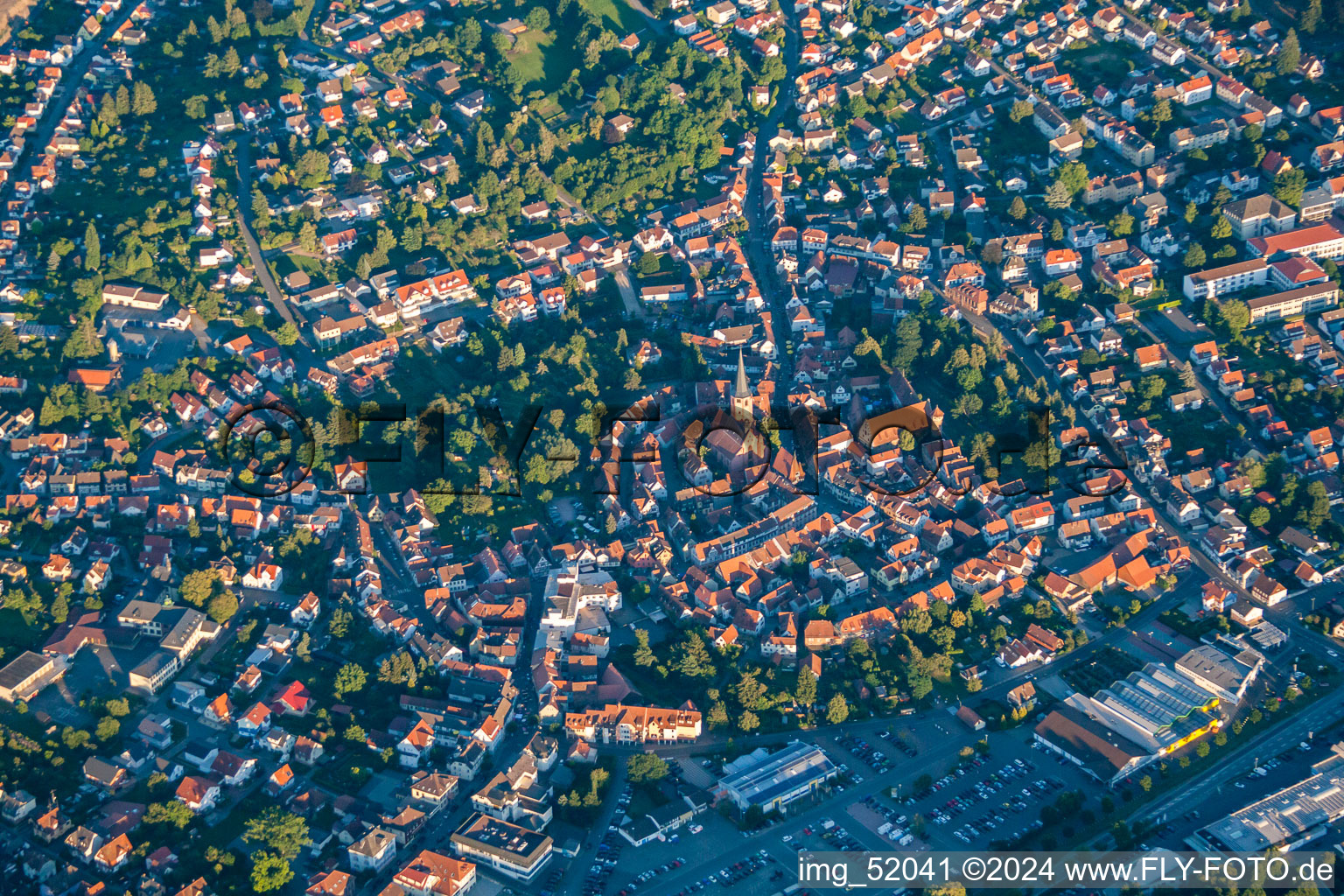 Aerial view of Historic Old Town in Michelstadt in the state Hesse, Germany