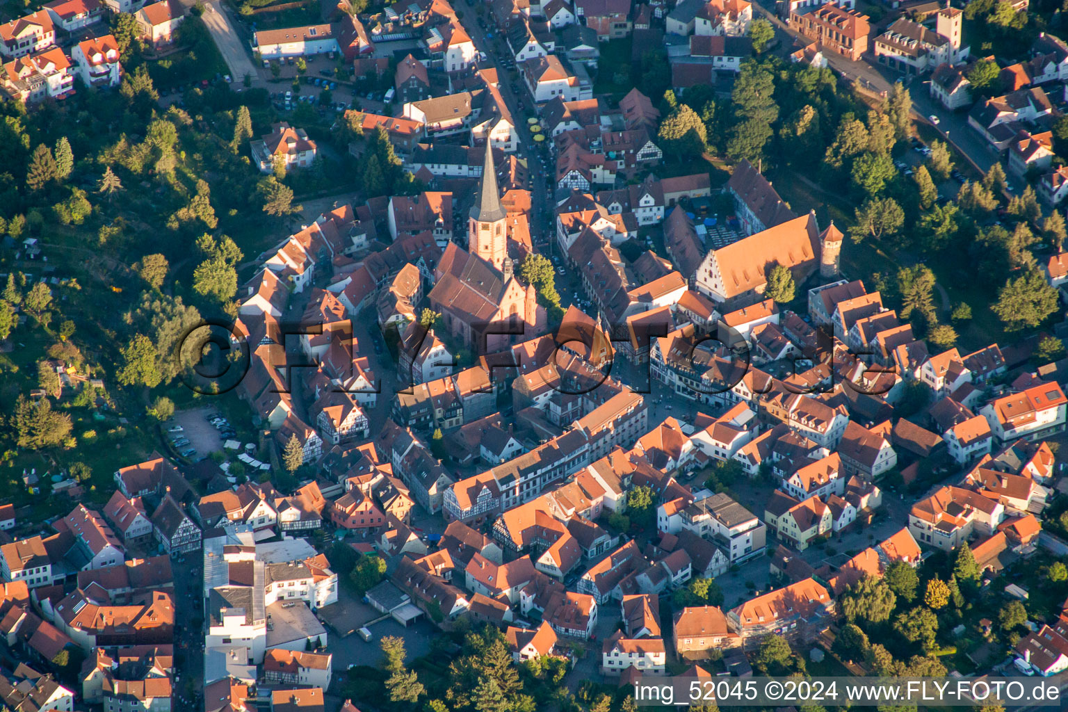 Aerial photograpy of Historic Old Town in Michelstadt in the state Hesse, Germany