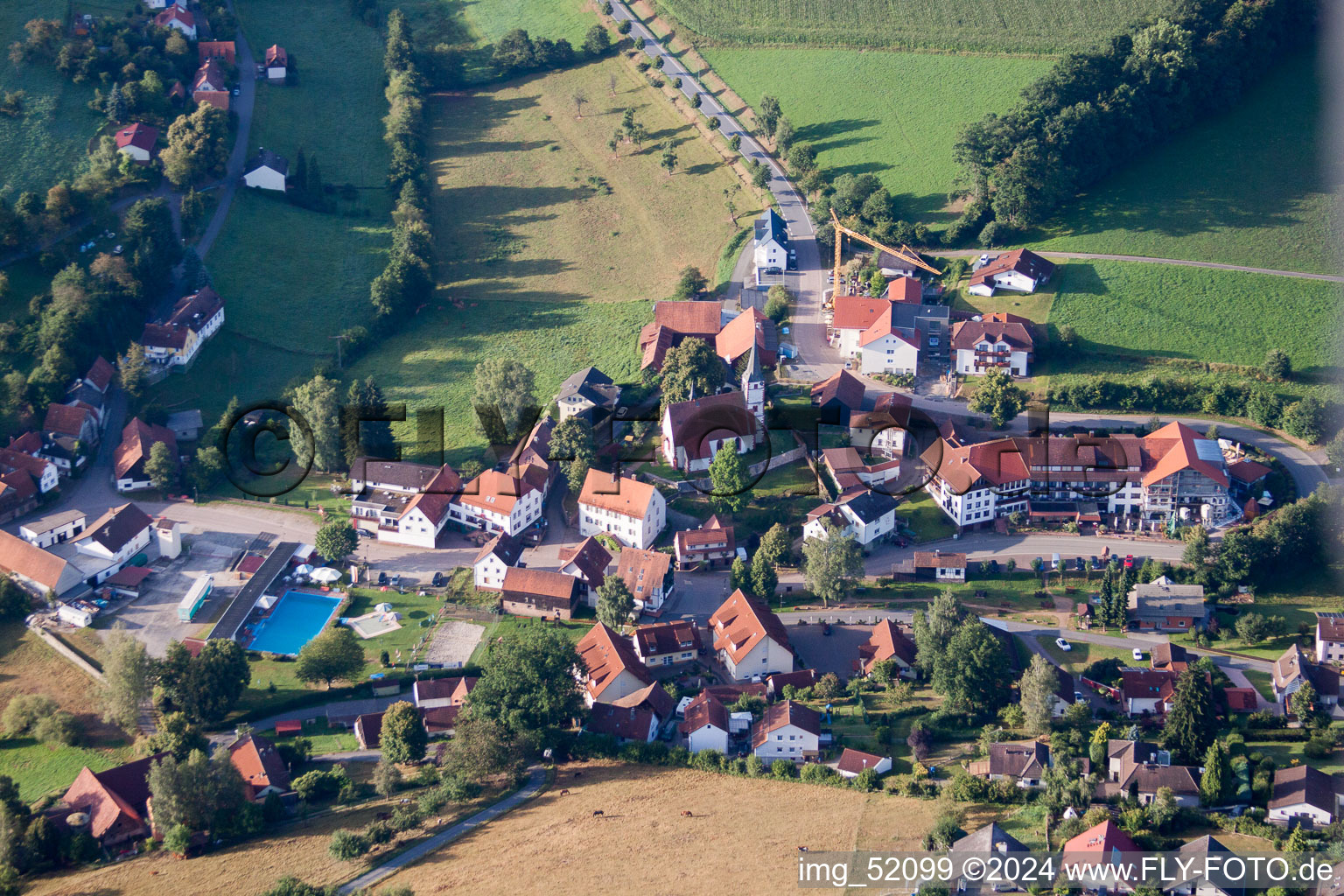 Aerial view of Village view in the district Güttersbach in Mossautal in the state Hesse, Germany