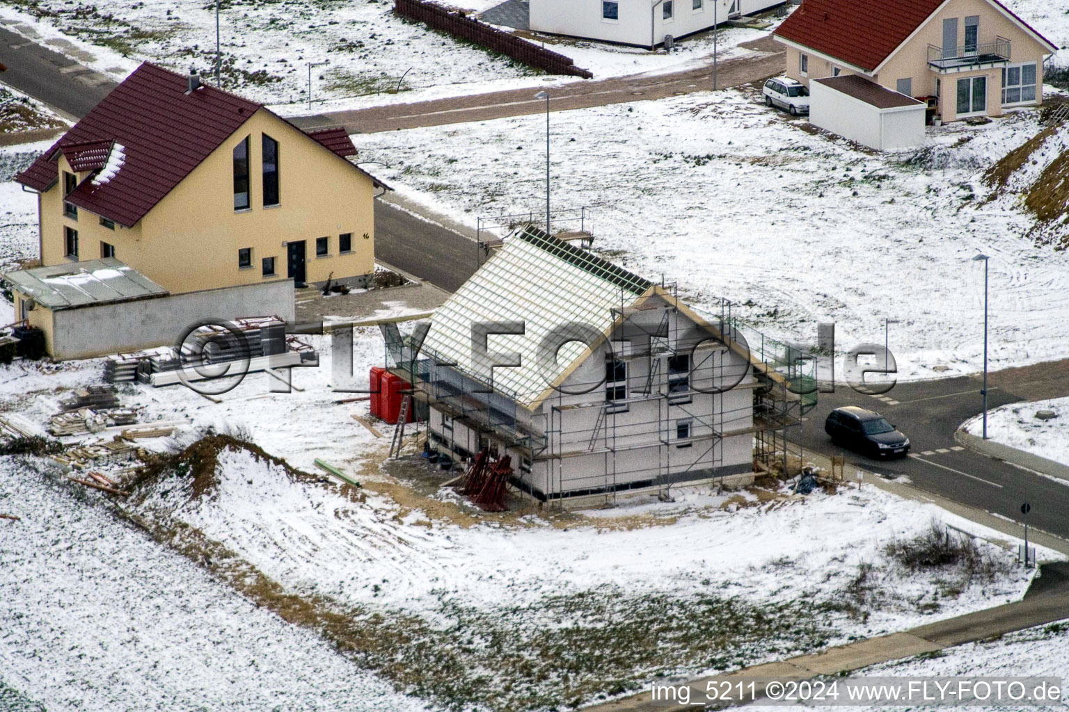 Aerial view of New development area NO in the district Schaidt in Wörth am Rhein in the state Rhineland-Palatinate, Germany