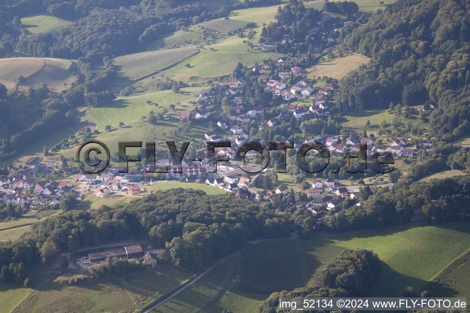 Aerial view of Unterflockenbach in Gorxheimertal in the state Hesse, Germany