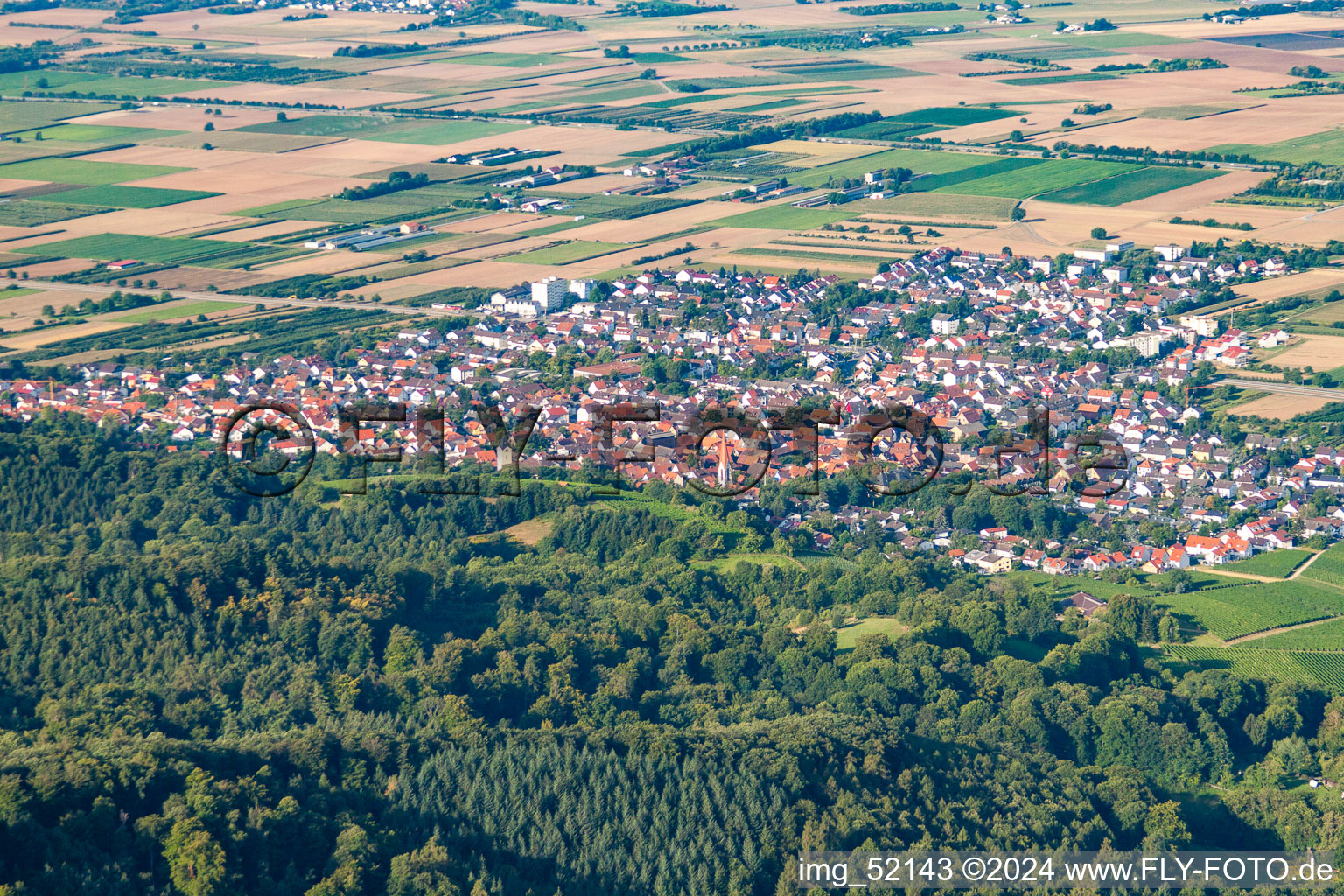 Aerial view of From northeast in the district Leutershausen in Hirschberg an der Bergstraße in the state Baden-Wuerttemberg, Germany