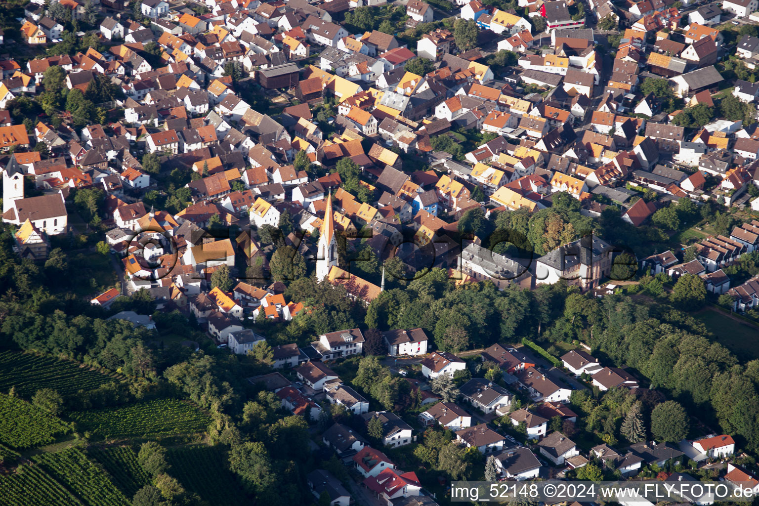 Aerial view of District Leutershausen in Hirschberg an der Bergstraße in the state Baden-Wuerttemberg, Germany