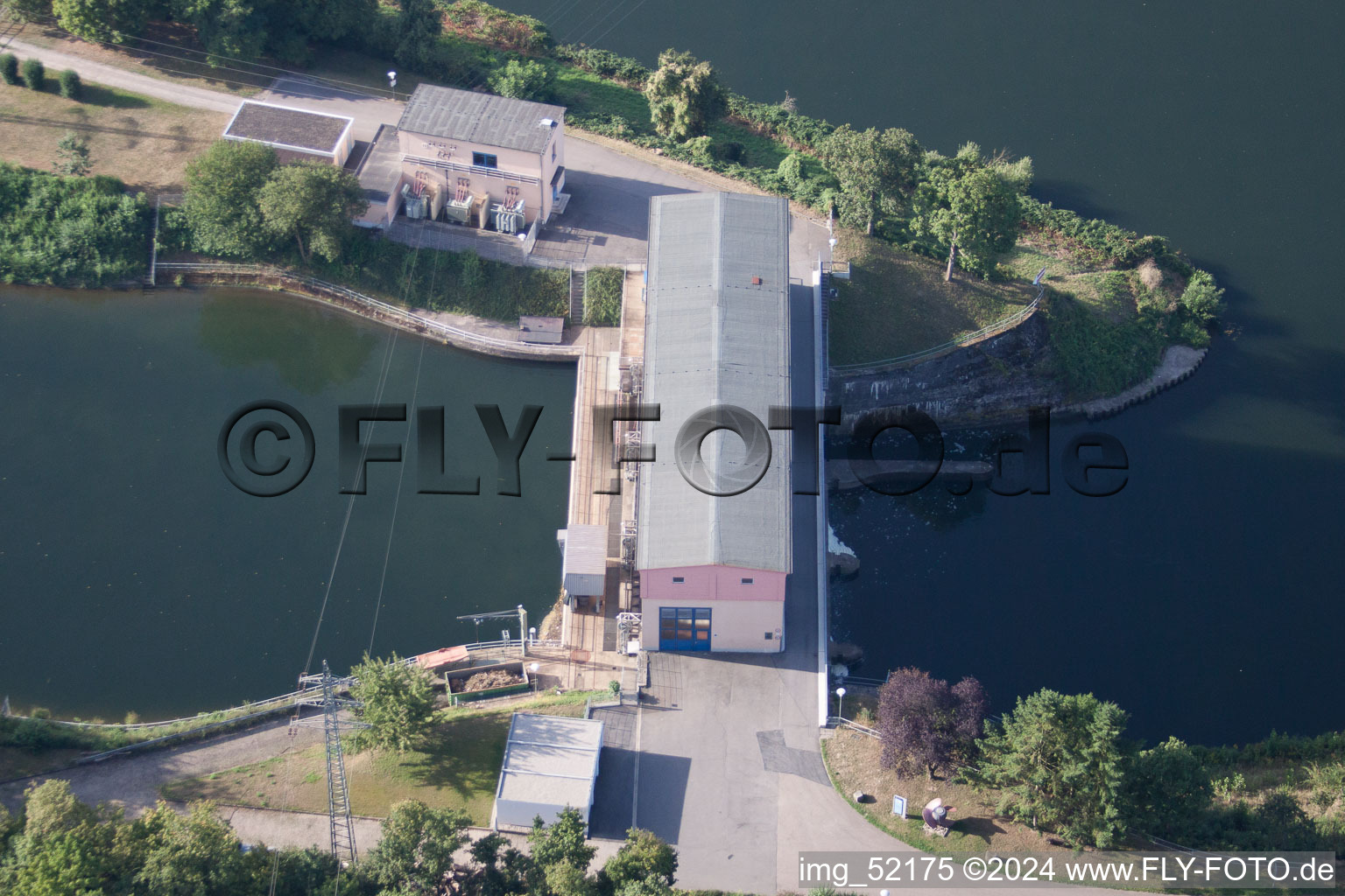 Aerial view of Windhof, Neckar lock in the district Schwabenheim in Dossenheim in the state Baden-Wuerttemberg, Germany