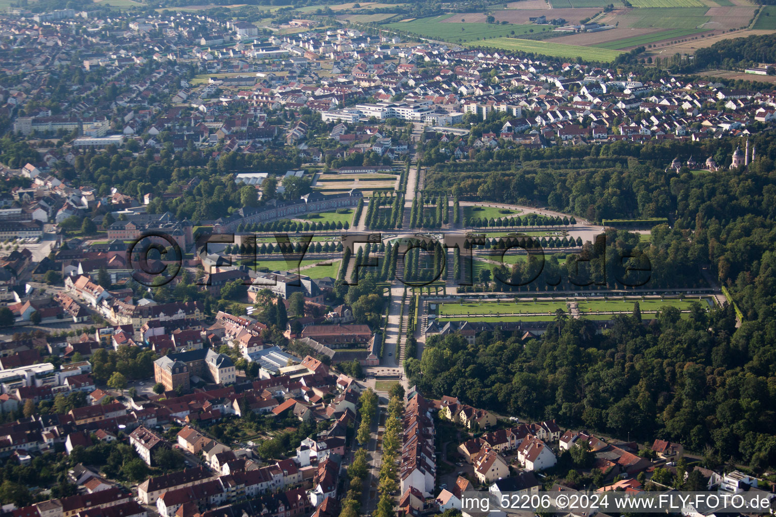 Aerial view of Schwetzingen Palace Park in Schwetzingen in the state Baden-Wuerttemberg, Germany