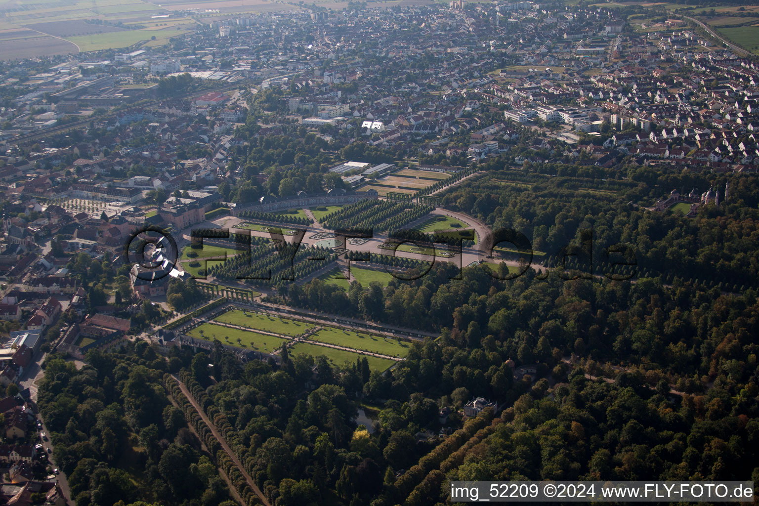 Oblique view of Schwetzingen Palace Park in Schwetzingen in the state Baden-Wuerttemberg, Germany