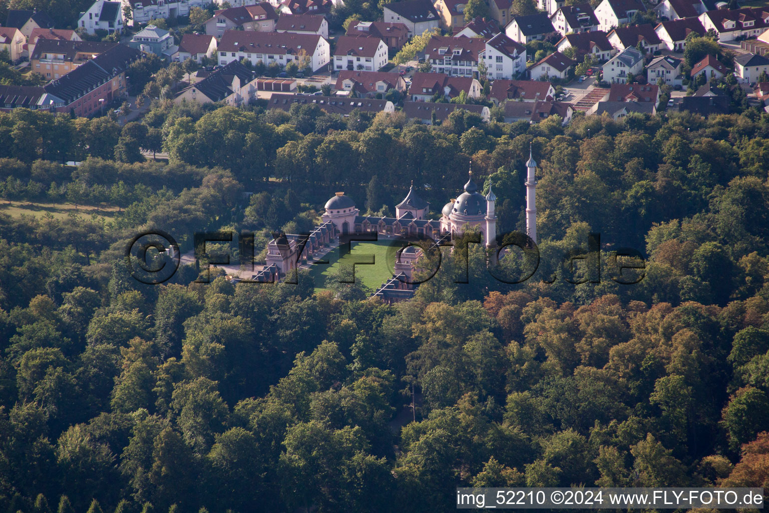 Schwetzingen Palace Park in Schwetzingen in the state Baden-Wuerttemberg, Germany from above