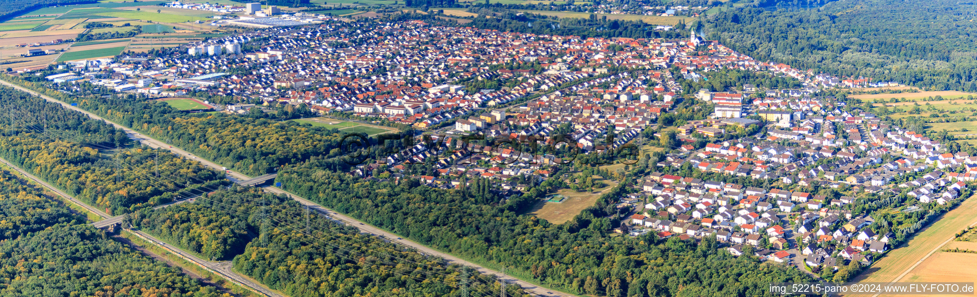 City overview from the northeast in Ketsch in the state Baden-Wuerttemberg, Germany