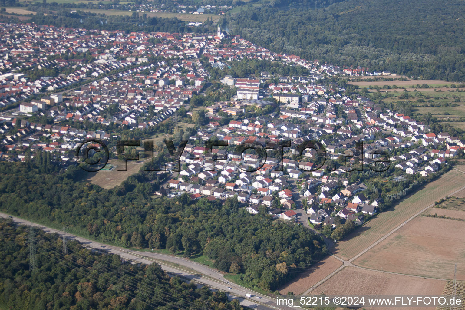 Ketsch in the state Baden-Wuerttemberg, Germany from the drone perspective