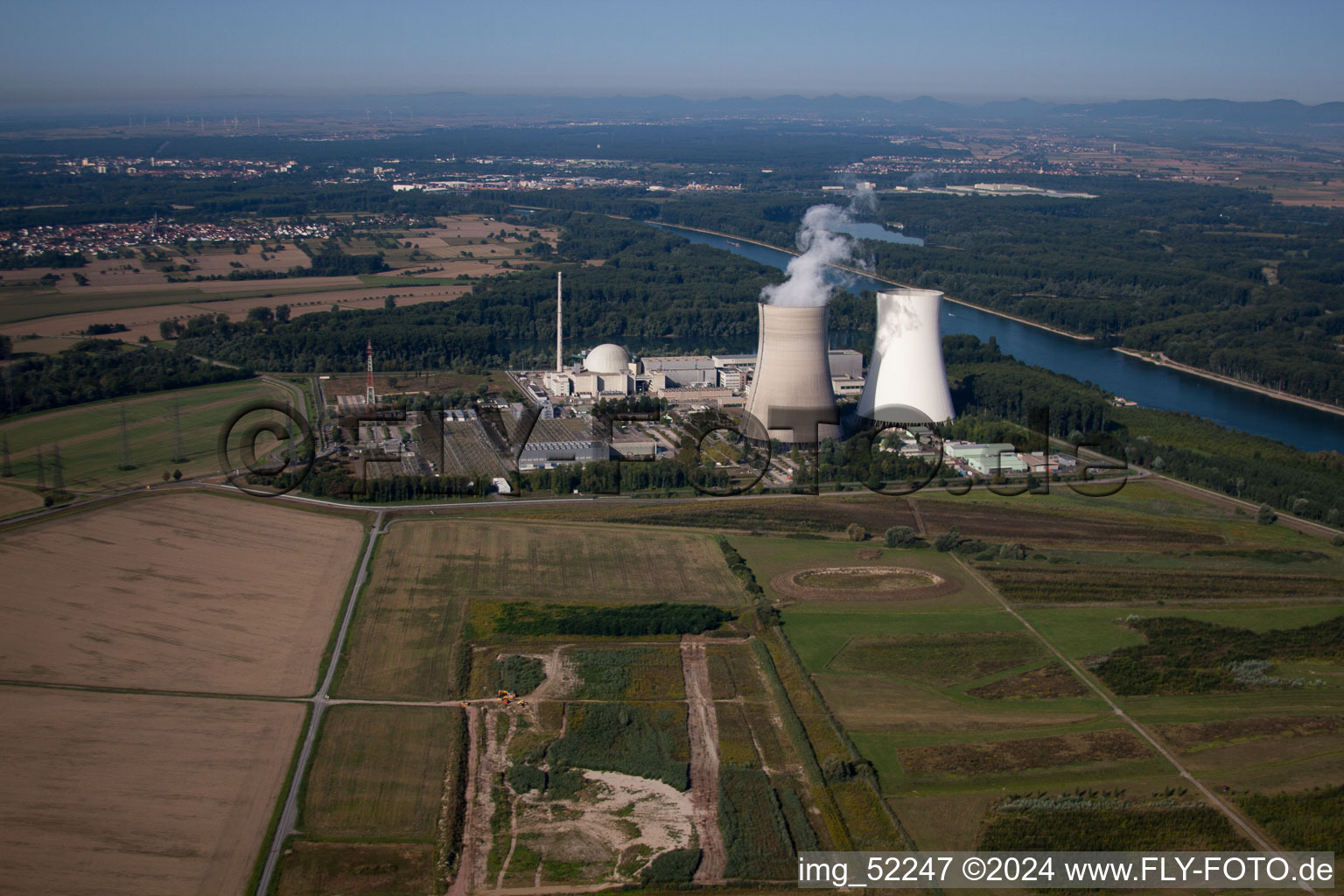 Aerial photograpy of Nuclear power plant from the southwest in Philippsburg in the state Baden-Wuerttemberg, Germany