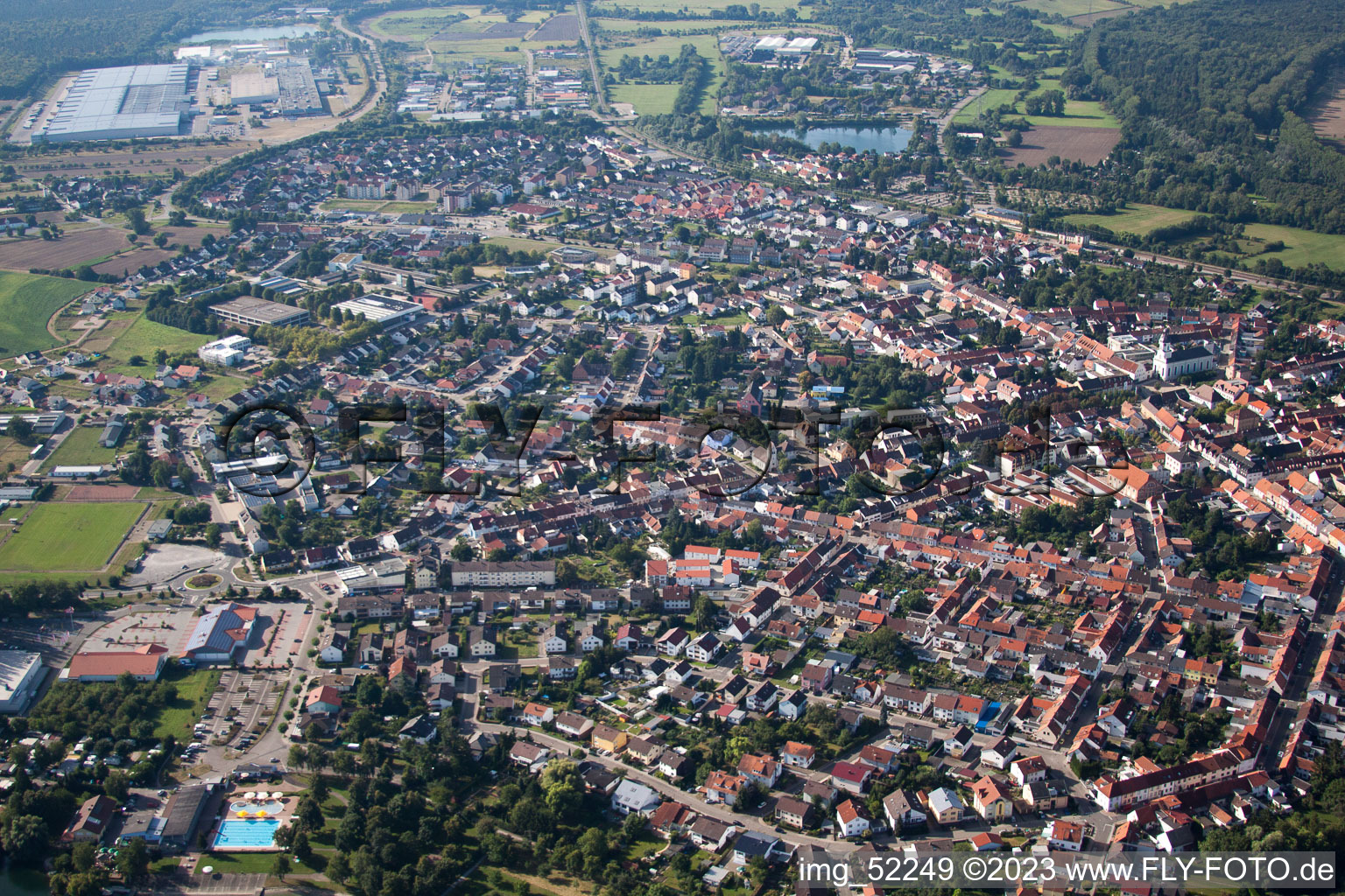 Philippsburg in the state Baden-Wuerttemberg, Germany seen from above