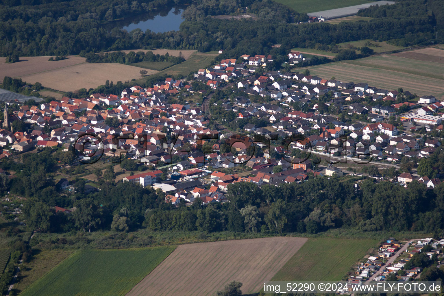 Bird's eye view of District Sondernheim in Germersheim in the state Rhineland-Palatinate, Germany