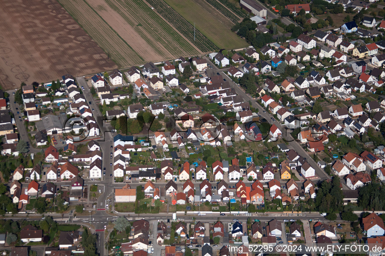 Drone recording of District Sondernheim in Germersheim in the state Rhineland-Palatinate, Germany