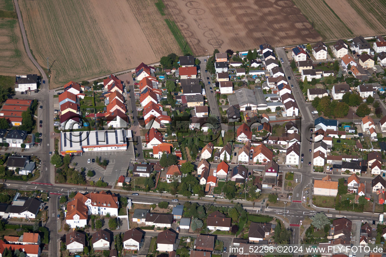 Drone image of District Sondernheim in Germersheim in the state Rhineland-Palatinate, Germany