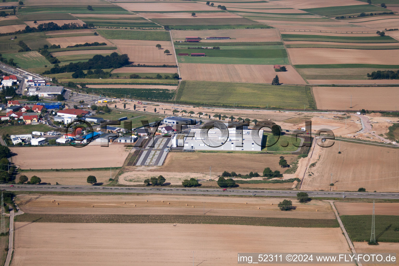 Aerial photograpy of Industrial area north, new DBK building in Rülzheim in the state Rhineland-Palatinate, Germany