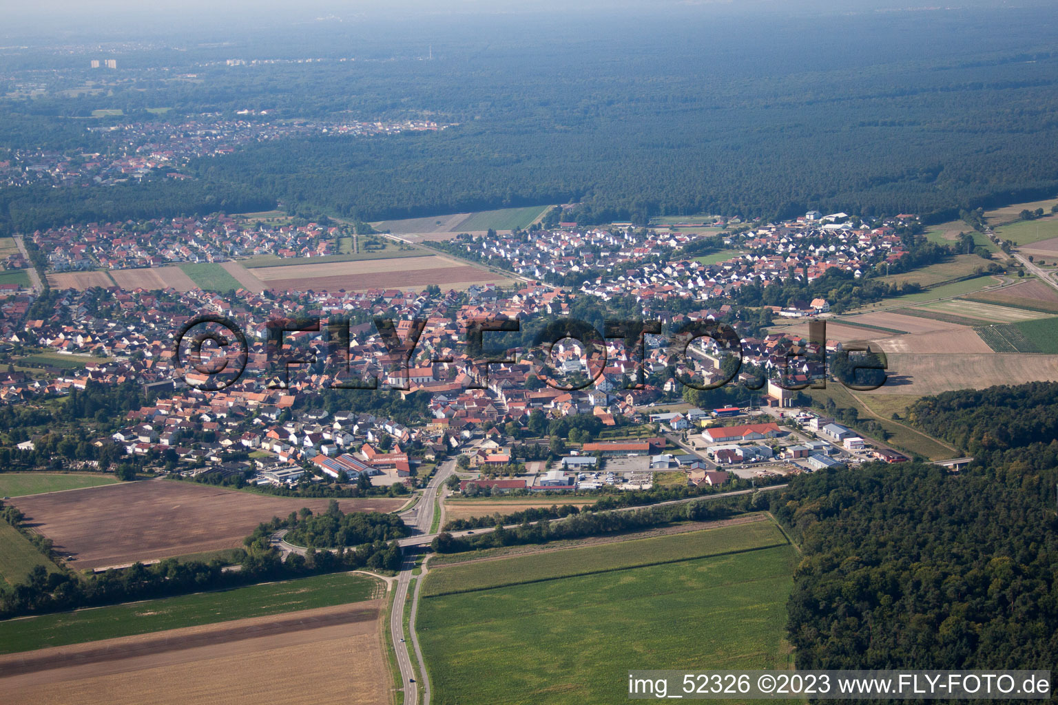 Rheinzabern in the state Rhineland-Palatinate, Germany seen from above