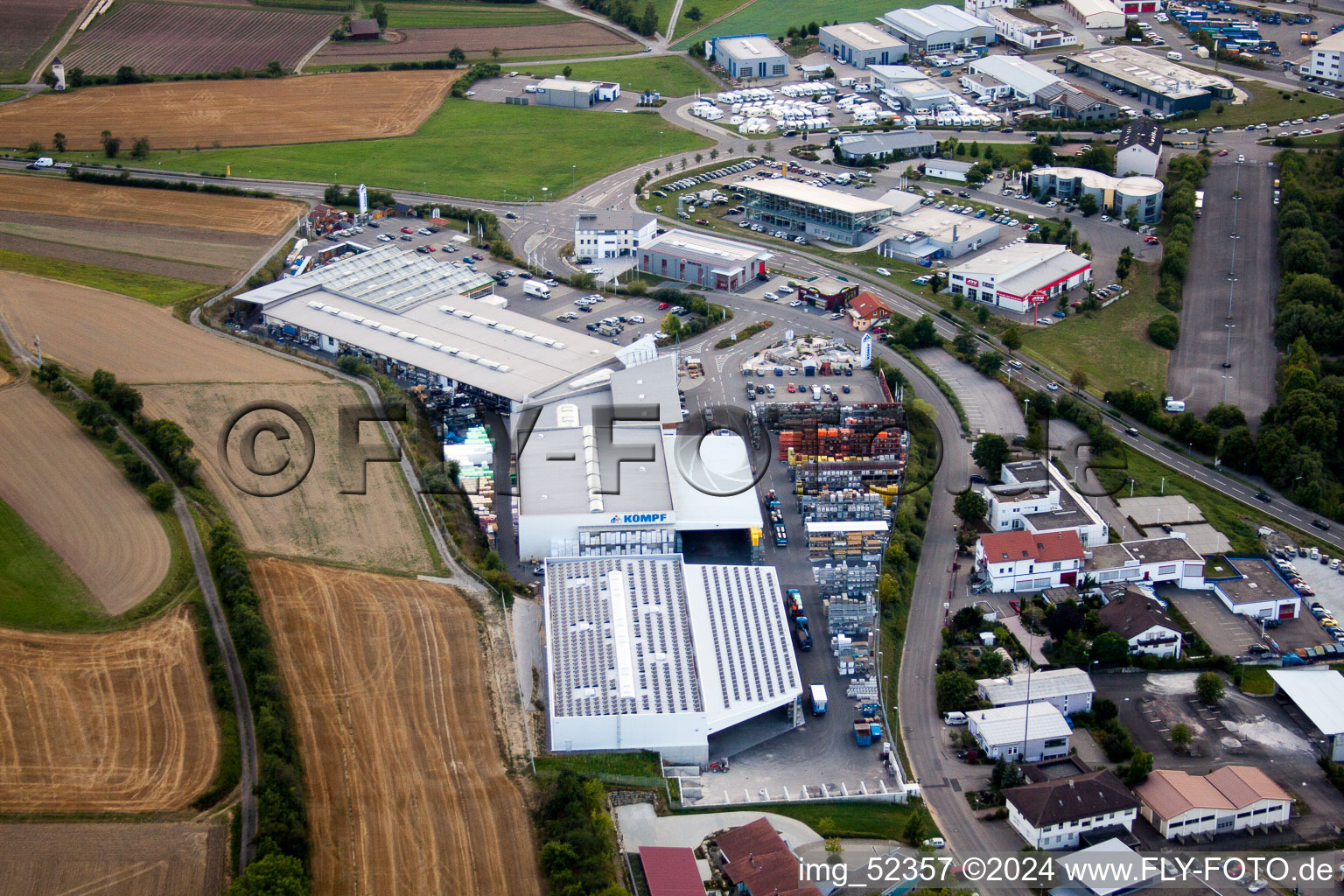 Aerial view of Leibnizstraße, Kömpf Company in Calw in the state Baden-Wuerttemberg, Germany