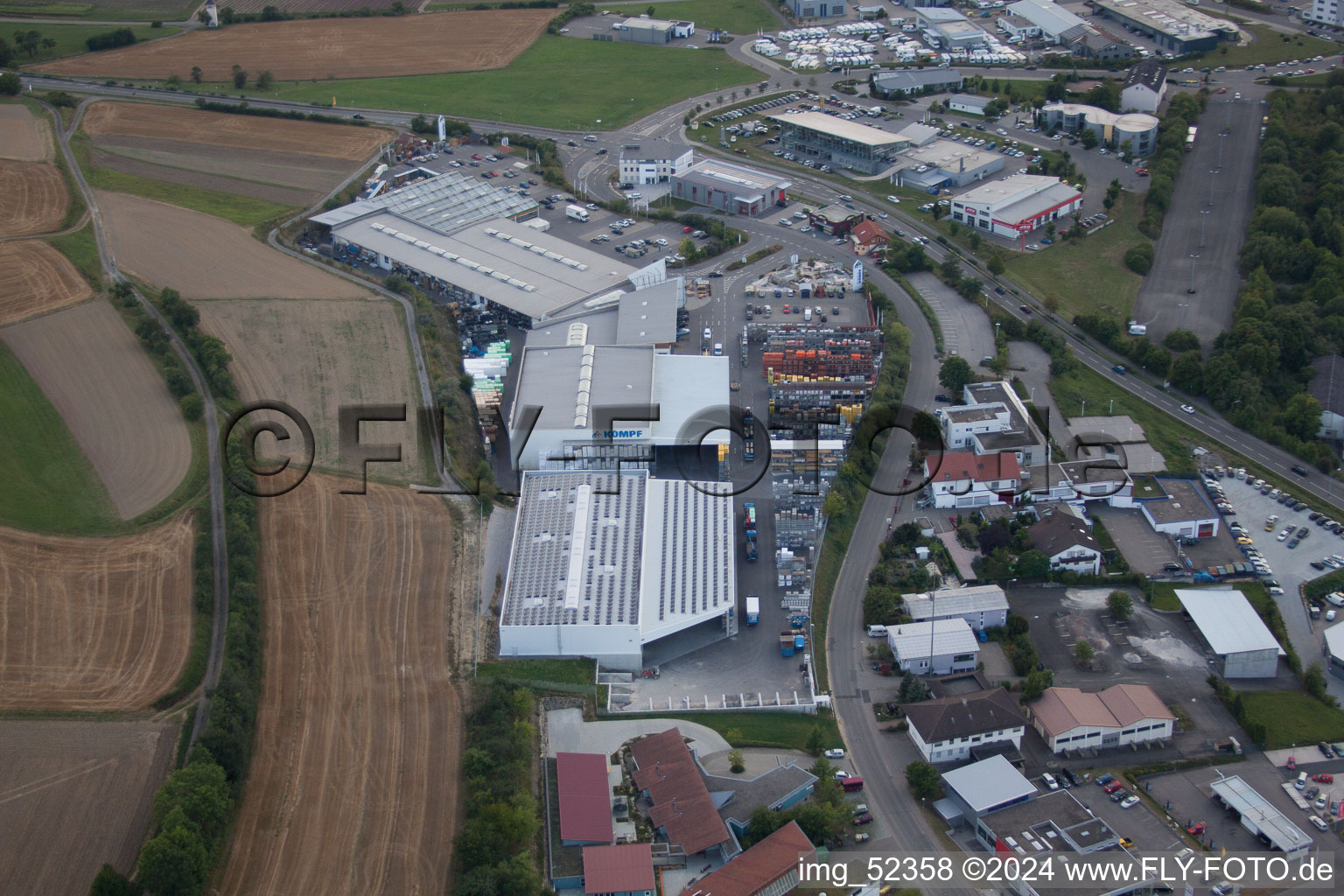 Aerial photograpy of Leibnizstraße, Kömpf Company in Calw in the state Baden-Wuerttemberg, Germany