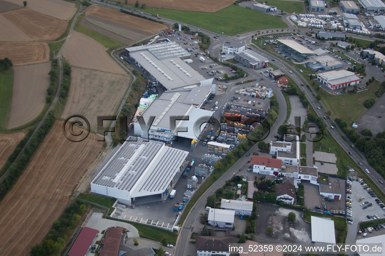 Oblique view of Leibnizstraße, Kömpf Company in Calw in the state Baden-Wuerttemberg, Germany