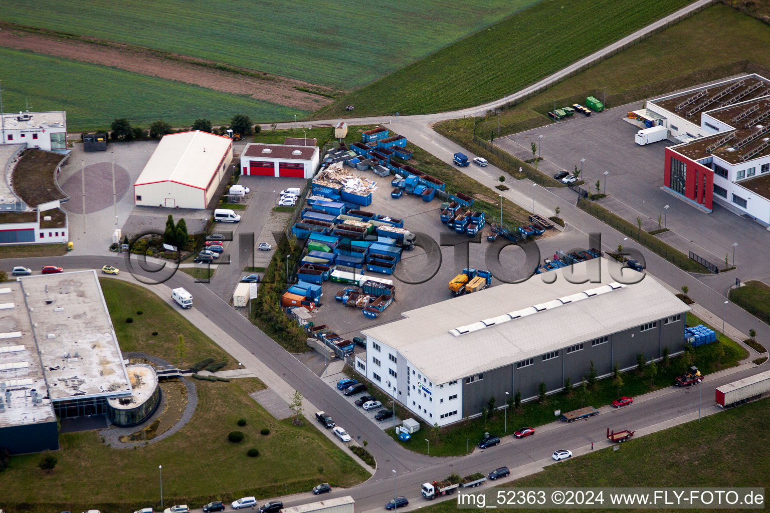 Aerial view of Rudolf-Dieselstraße, Kömpf Company in Calw in the state Baden-Wuerttemberg, Germany