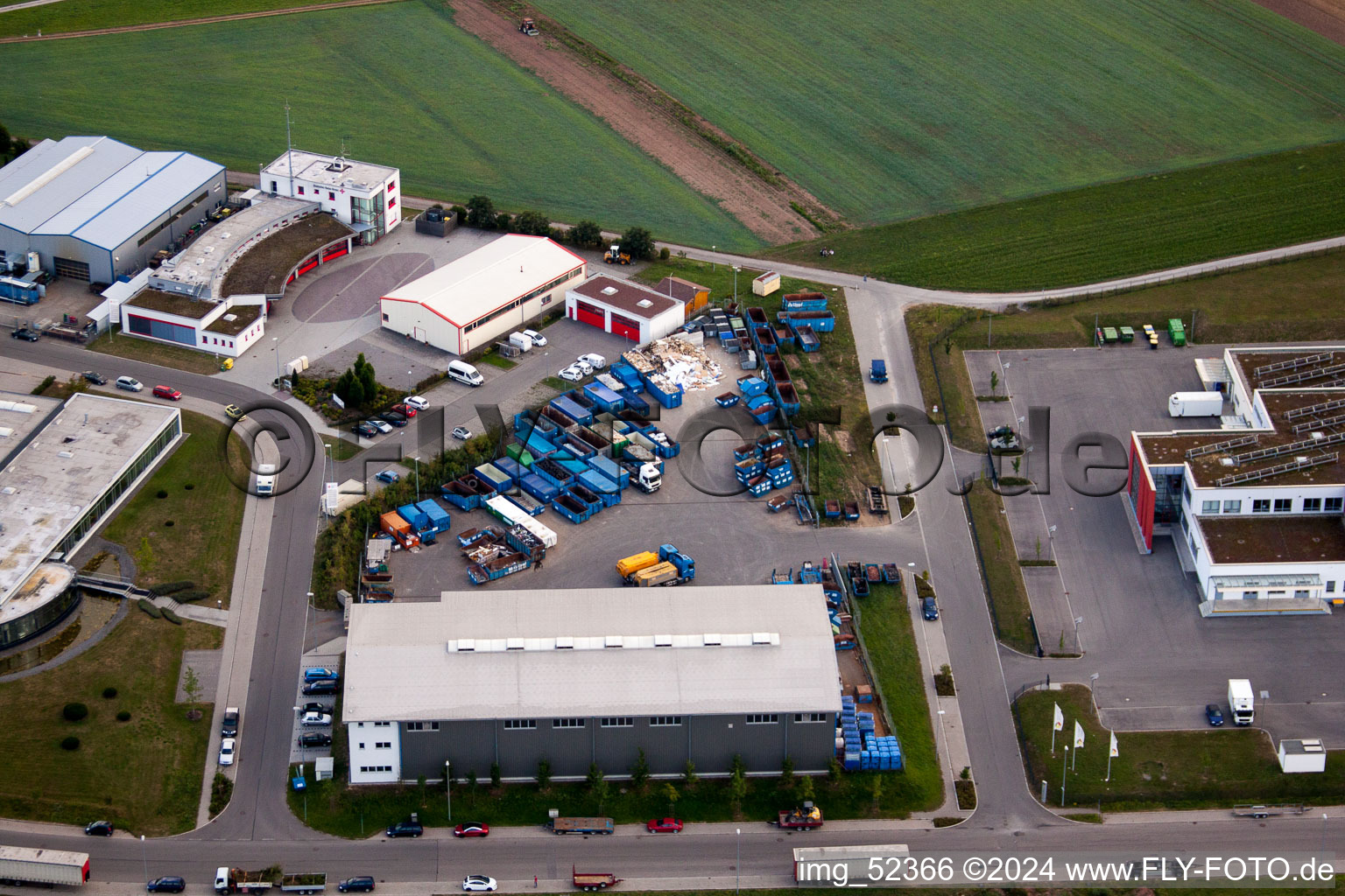 Oblique view of Rudolf-Dieselstraße, Kömpf Company in Calw in the state Baden-Wuerttemberg, Germany