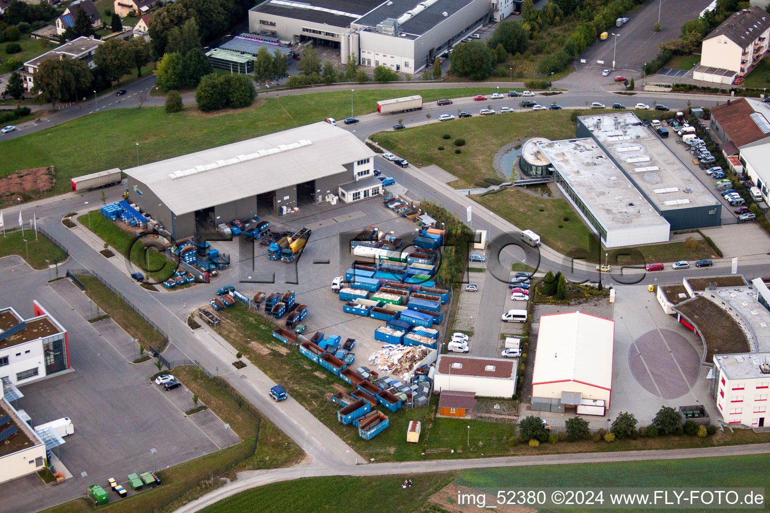 Drone recording of Rudolf-Dieselstraße, Kömpf Company in Calw in the state Baden-Wuerttemberg, Germany