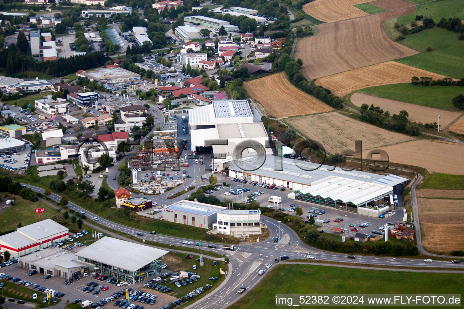 Leibnizstraße, Kömpf Company in Calw in the state Baden-Wuerttemberg, Germany seen from above