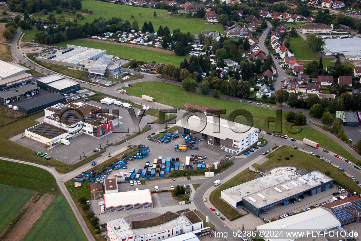 Rudolf-Dieselstraße, Kömpf Company in Calw in the state Baden-Wuerttemberg, Germany seen from a drone