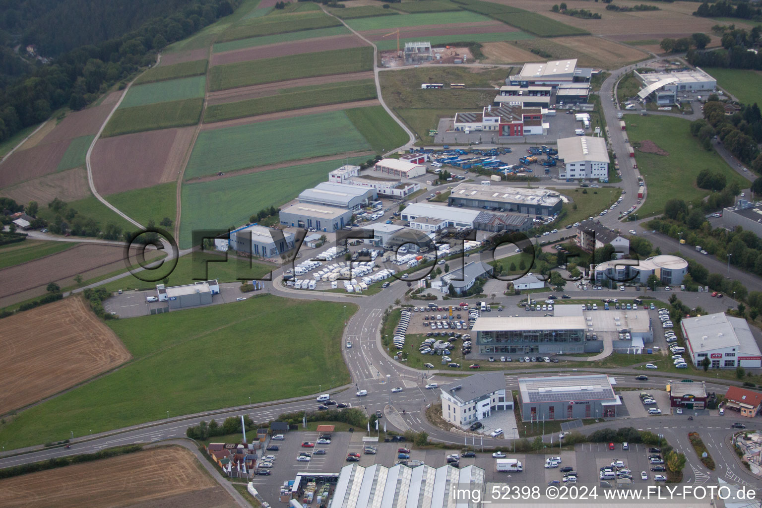 Oblique view of Rudolf-Dieselstraße, Kömpf Company in Calw in the state Baden-Wuerttemberg, Germany