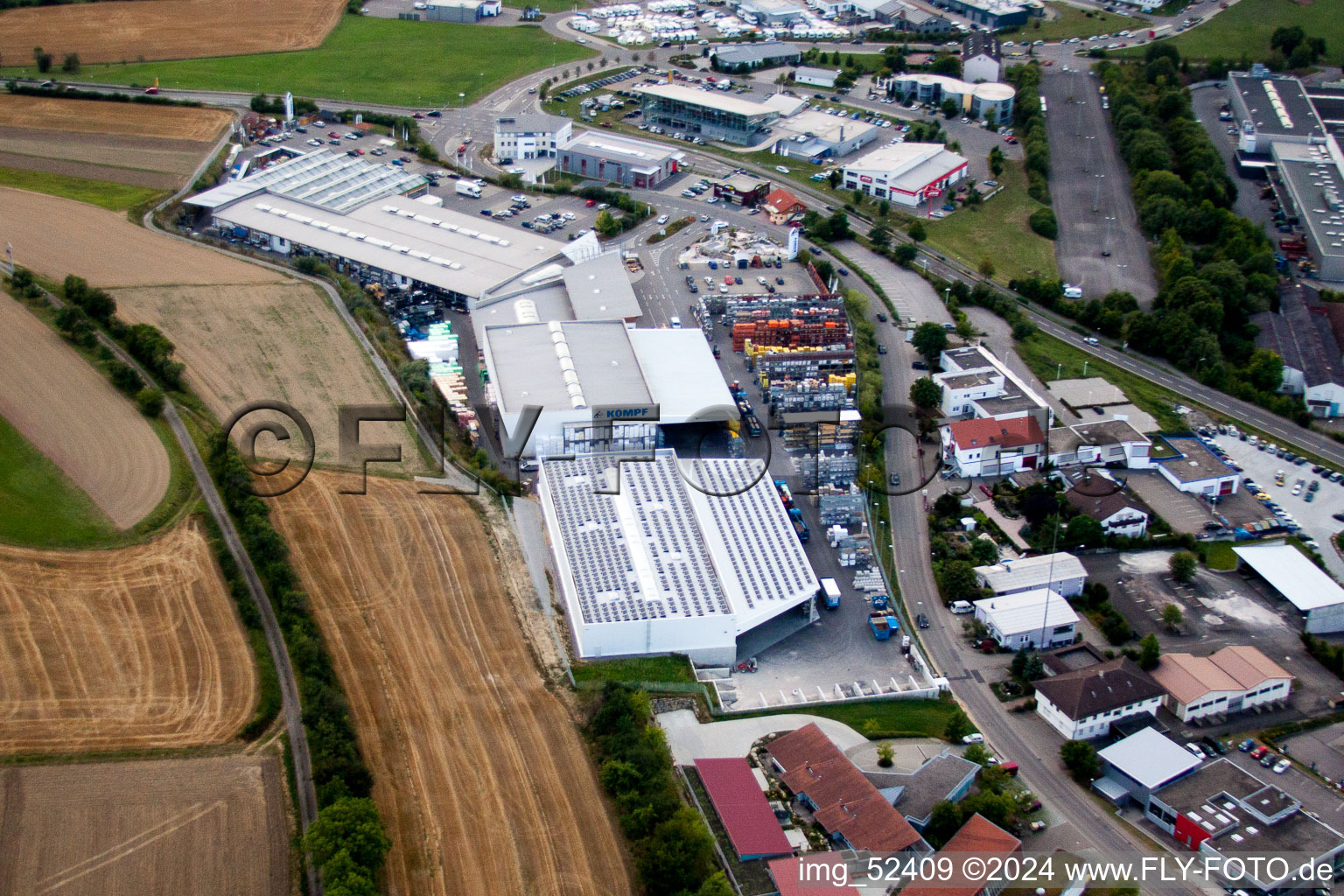 Rudolf-Dieselstraße, Kömpf Company in Calw in the state Baden-Wuerttemberg, Germany seen from above