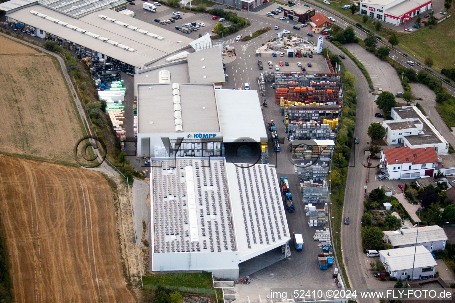 Leibnizstraße, Kömpf Company in Calw in the state Baden-Wuerttemberg, Germany viewn from the air