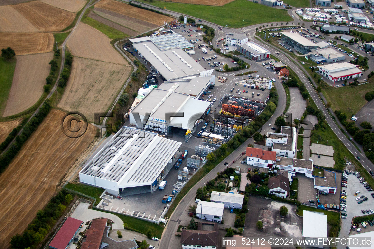 Drone recording of Leibnizstrasse, Kömpf in Calw in the state Baden-Wuerttemberg, Germany